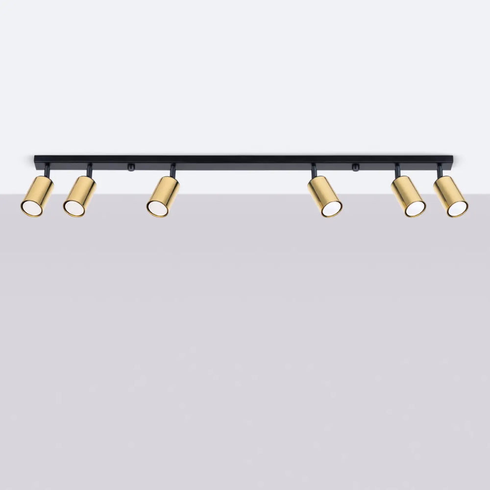 Luminaire plafonnier winx 6l noir avec six spots cylindriques dorés design winx allie élégant et moderne