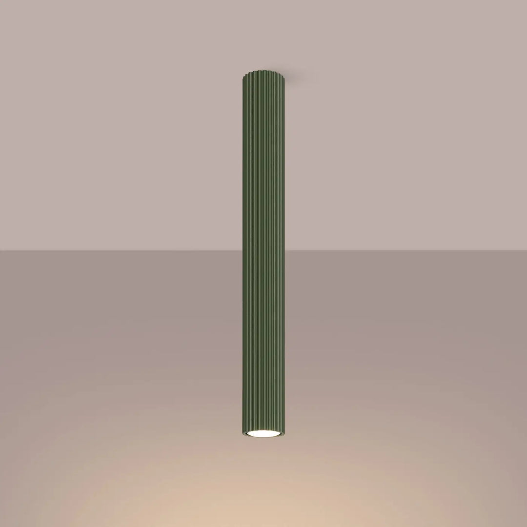 Luminaire plafonnier karbon 60 vert olive design minimaliste avec ampoules gu10 interchangeables et finition cannelée