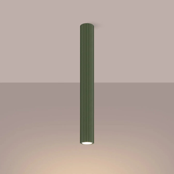 Luminaire plafonnier karbon 60 vert olive design minimaliste avec ampoules gu10 interchangeables et finition cannelée