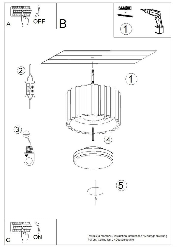 Luminaire plafonnier aura 1 moka avec forme unique inspirée, abat-jour cylindrique nervuré et base circulaire suspendue au plafond