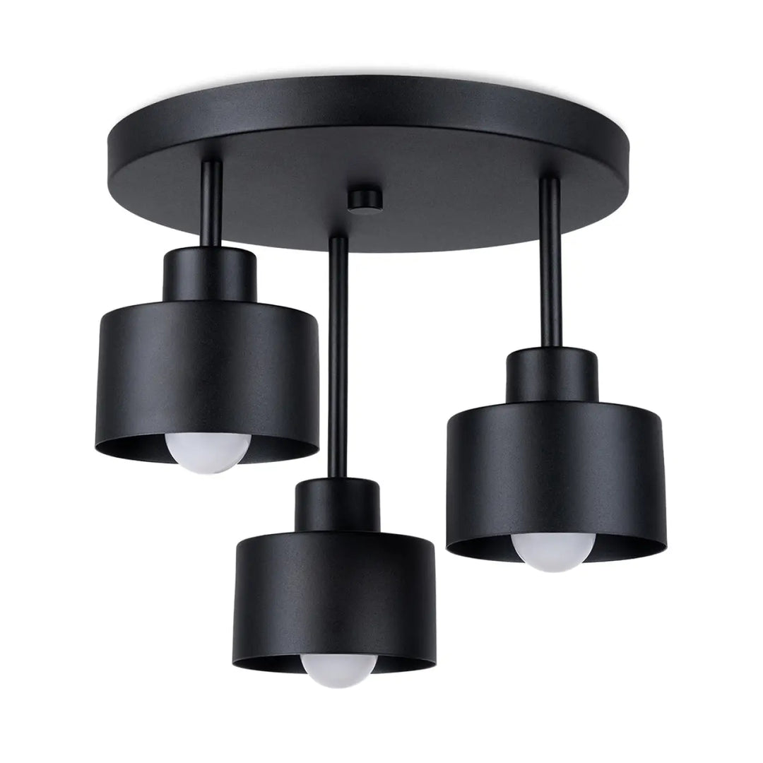 Luminaire plafonnier savar 3 noir en finition matte noire avec trois abat-jours cylindriques et sockets exposés, klasyka w najlepszym