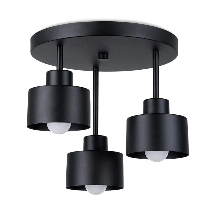 Luminaire plafonnier savar 3 noir en finition matte noire avec trois abat-jours cylindriques et sockets exposés, klasyka w najlepszym