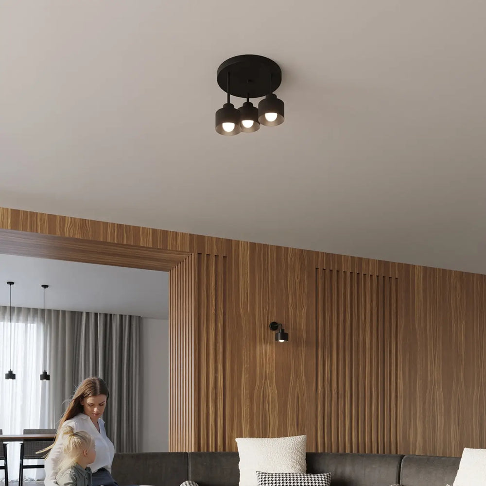 Luminaire plafonnier Savar 3 noir à 3 abat-jour cylindriques