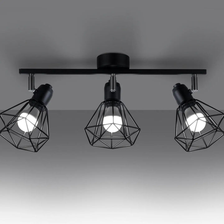 Luminaire plafonnier série artemis noir avec trois appliques créeront une atmosphère intime en métal industriel