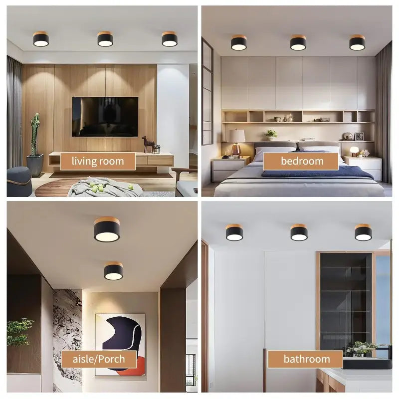 Luminaire plafonnier noir et bois design moderne au style épuré