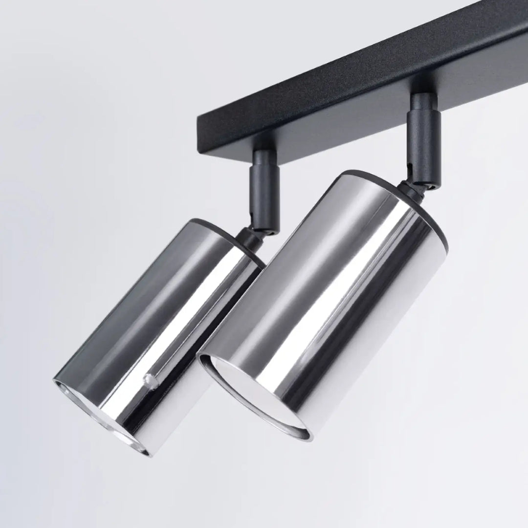 Plafonnier winx noir chrome design moderne avec spots cylindriques en chrome et support noir pour éclairage intérieur élégant