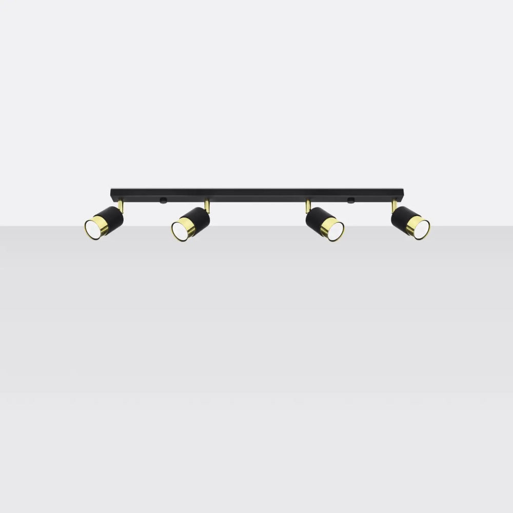 Plafonnier applique moderne nero 4 noir doré avec quatre spots orientables en métal pour un éclairage élégant