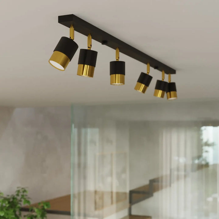 Luminaire plafonnier nero 4 noir doré avec cinq spots réglables design plafonnier applique moderne
