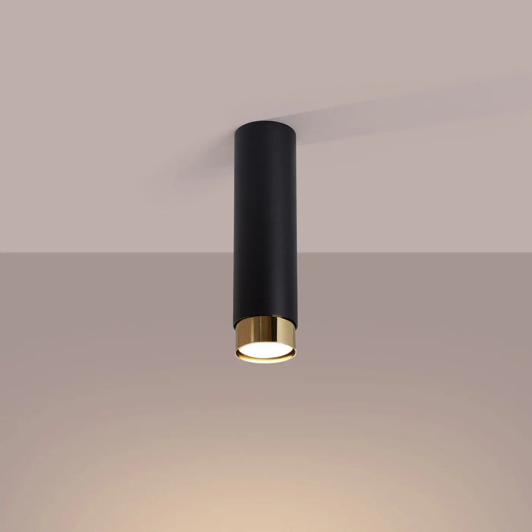 Luminaire plafonnier nero 22,5 noir doré cylindrique avec anneau doré allie élégance et design moderne pour plafond nero