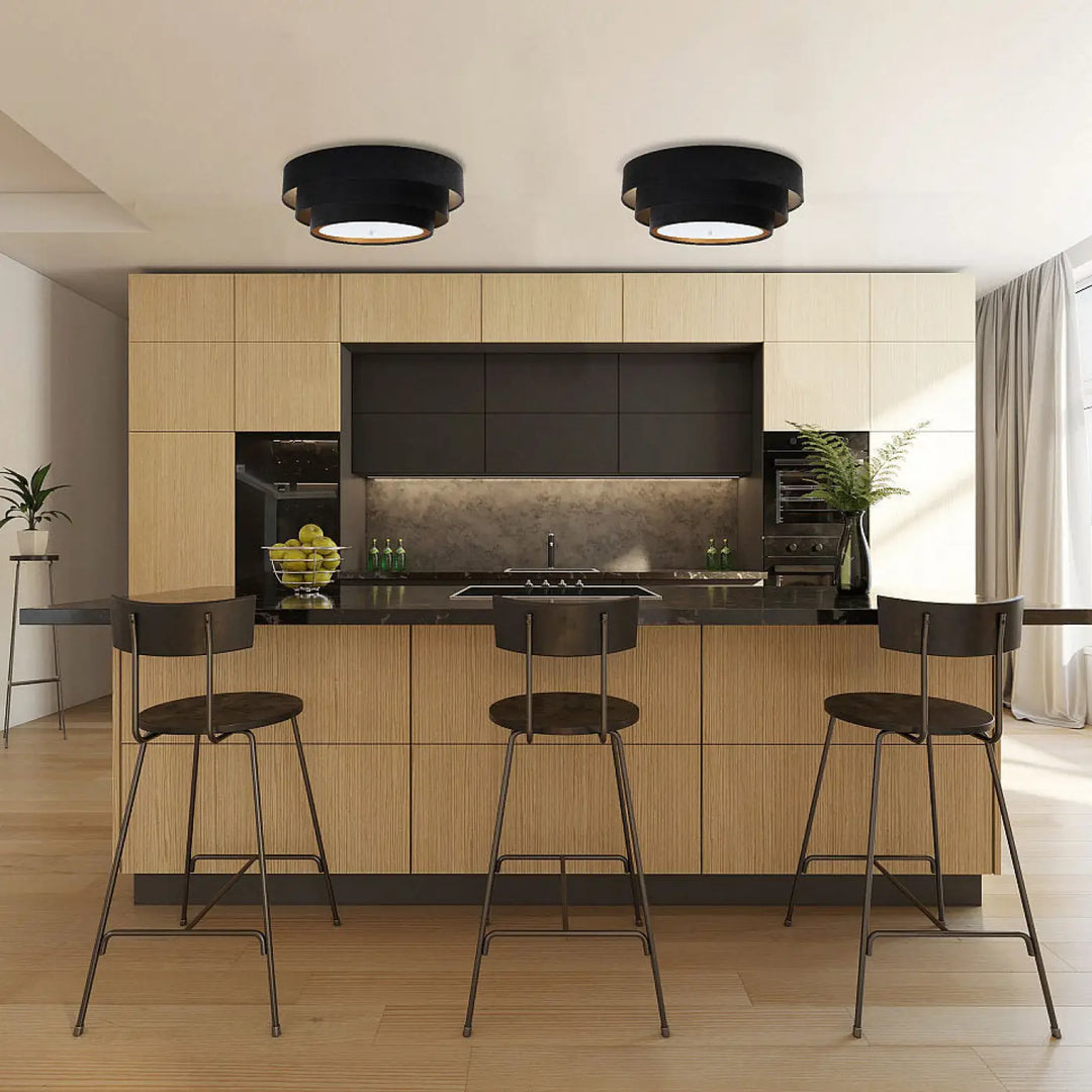 Luminaire plafonnier triniti veloursstoff noir avec design moderne circulaire en couches pour éclairage intérieur élégant