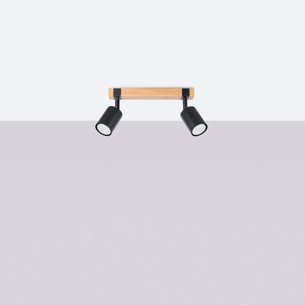 Luminaire plafonnier fager 2 noir en bois naturel avec abat-jours orientables et lampes directionnelles modernes