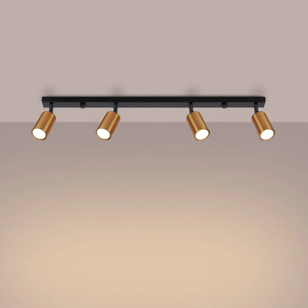 Luminaire plafonnier winx 4l noir en métal noir et cuivre avec quatre spots réglables parfait pour éclairage moderne