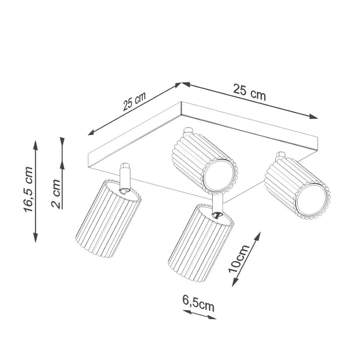 Plafonnier karbon noir avec quatre ampoules gu10 interchangeables en design minimaliste métallique