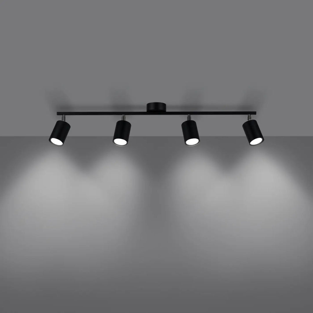 Luminaire plafonnier lemmi 4l noir avec quatre spots réglables en finition mate noire gamme lemmi forme minimaliste