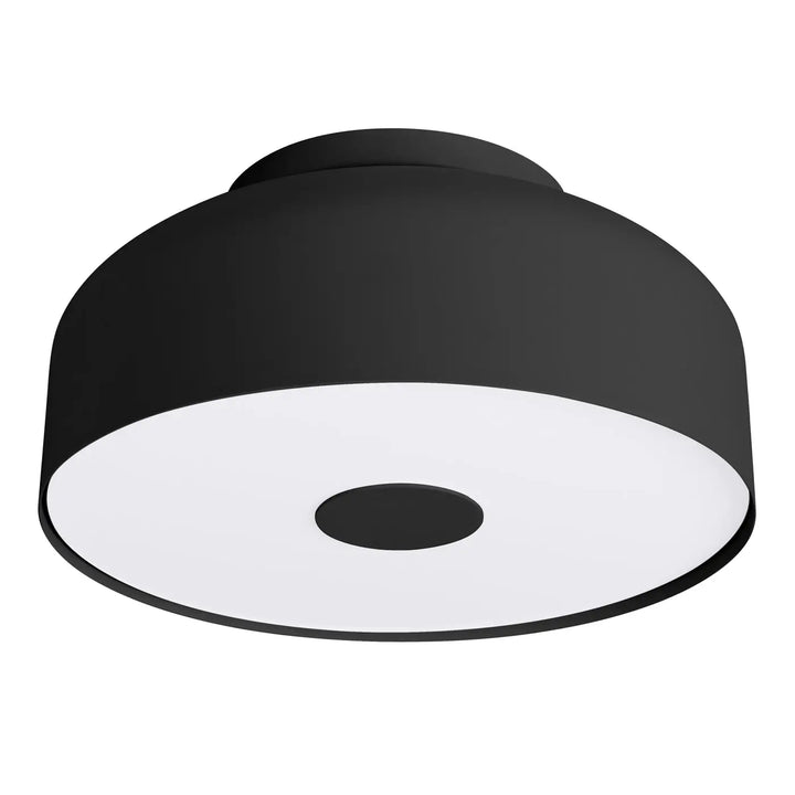 Plafonnier omiq noir mat avec design exceptionnel et diffuseur blanc à découpe circulaire allie simplicité