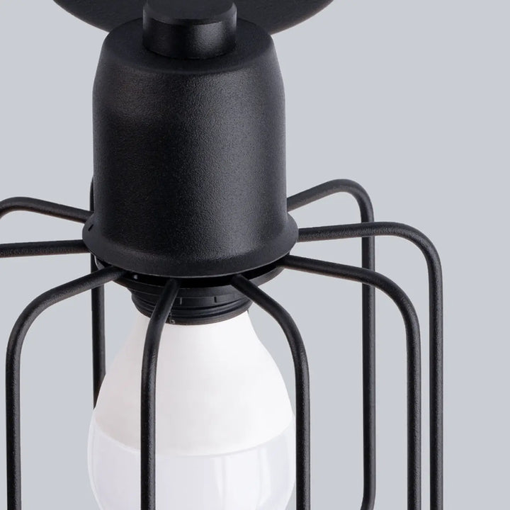 Luminaire plafonnier beluci 3 noir en cage métallique style loft avec ampoule blanche pour collection beluci et appliques murales