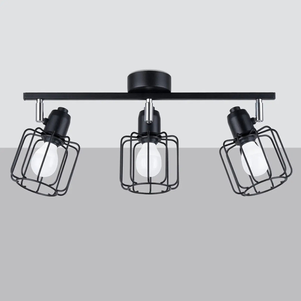 Luminaire plafonnier beluci 3 noir style loft avec trois lampes cage ajustables collection beluci