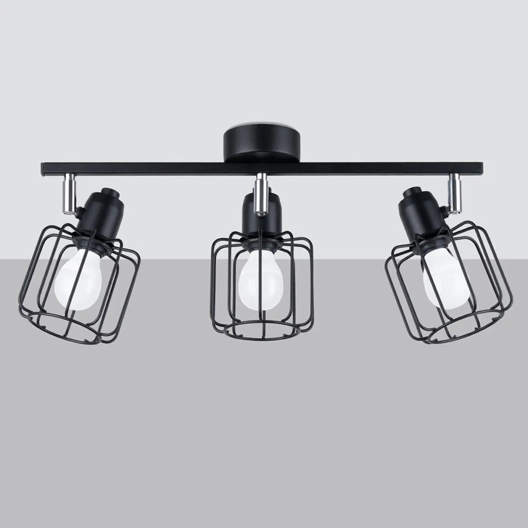 Luminaire plafonnier beluci 3 noir style loft avec trois lampes cage ajustables collection beluci
