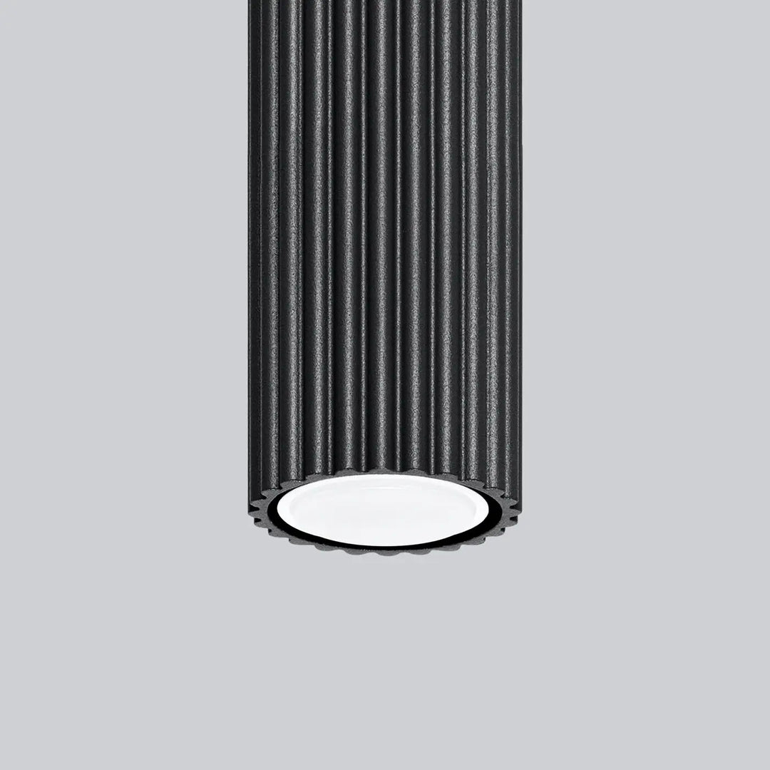 Plafonnier karbon noir cylindrique en tissu côtelé avec panneau ovale blanc lumineux et ampoules gu10 interchangeables design minimaliste