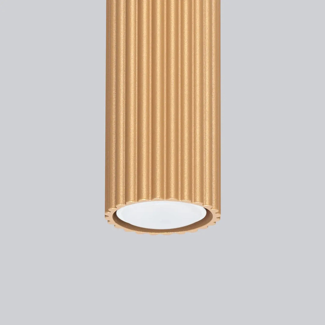 Luminaire plafonnier karbon 20 or design minimaliste en cylindre vertical canelé avec diffuseur blanc et ampoules gu10 interchangeables