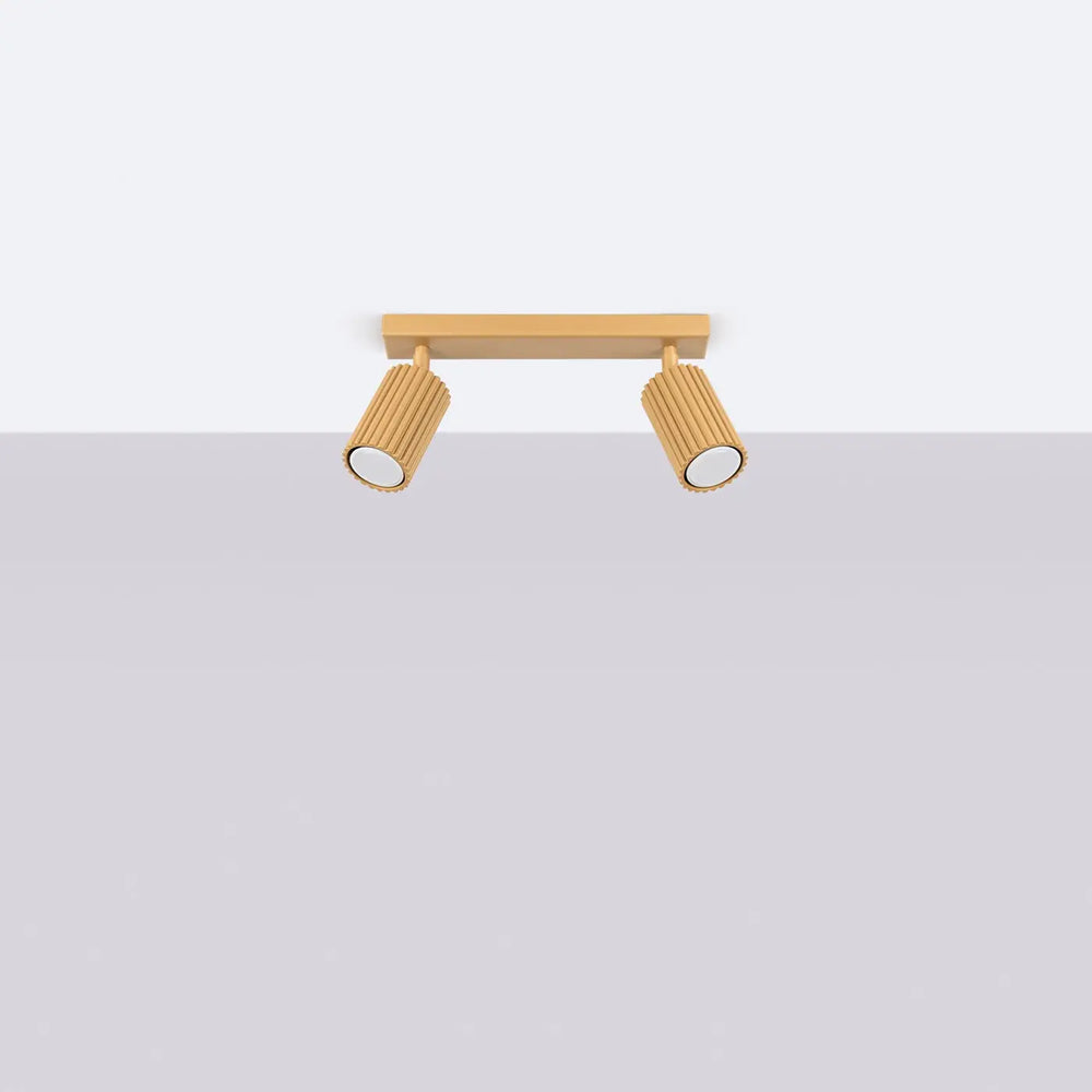 Plafonnier karbon allie or avec deux têtes cylindriques striées et ampoules gu10 interchangeables design minimaliste