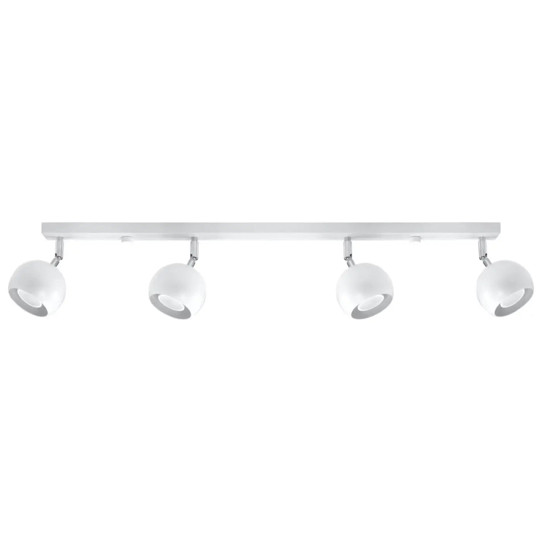 Plafonnier oculare blanc avec quatre globes en verre dépoli sur barre métallique pour éclairez précisément design original