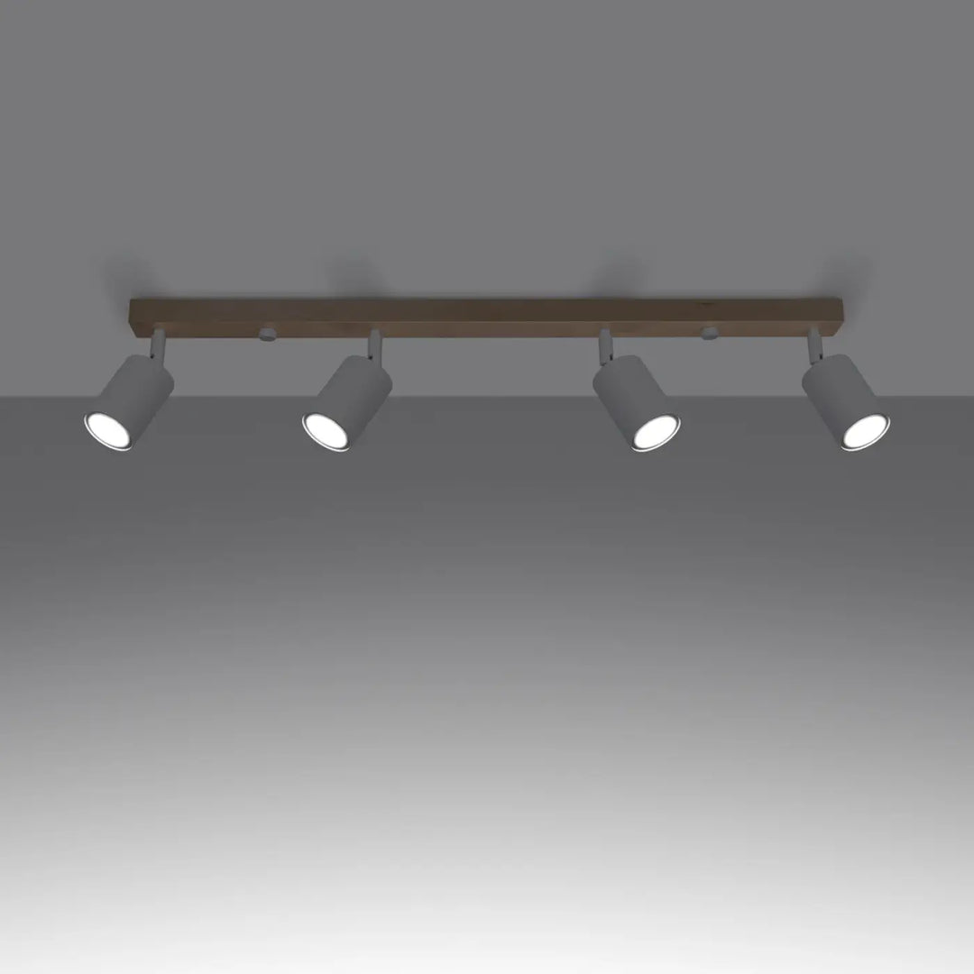 Plafonnier verdo design moderne en bois avec quatre spots cylindriques gris réglables pour éclairage intérieur