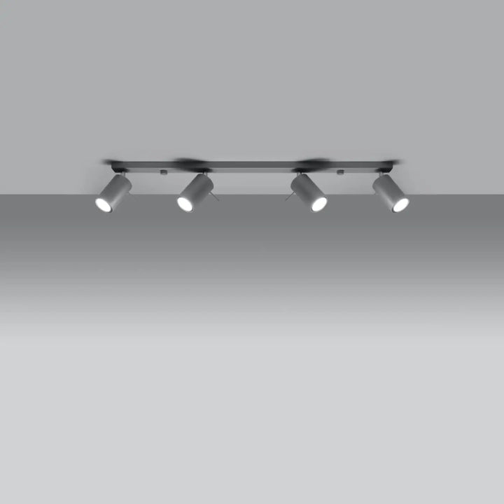 Luminaire plafonnier ring 4l gris avec quatre spotlights argentés à bras réglables pour demi-obscurité chaleureuse