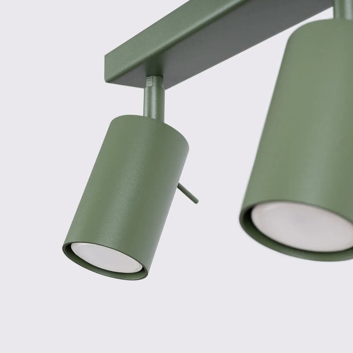 Luminaire plafonnier lampe ring vert olive avec éclairage flexible, finition mate et têtes ajustables cylindriques modernes