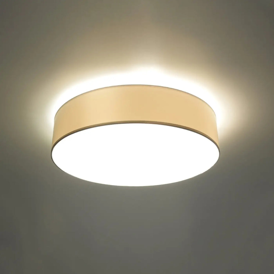 Luminaire plafonnier blanc allumé, vue rapprochée