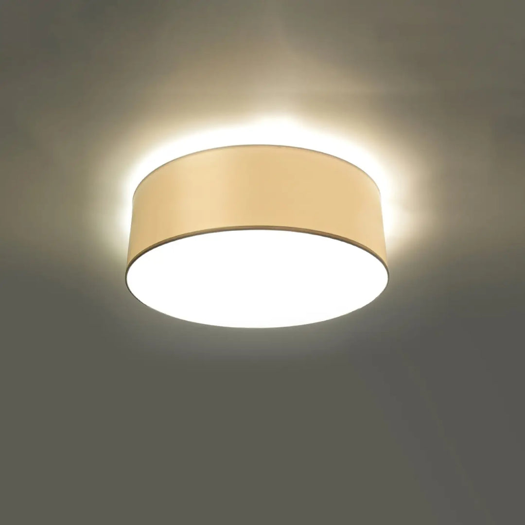 Luminaire plafonnier blanc allumé, vue rapprochée