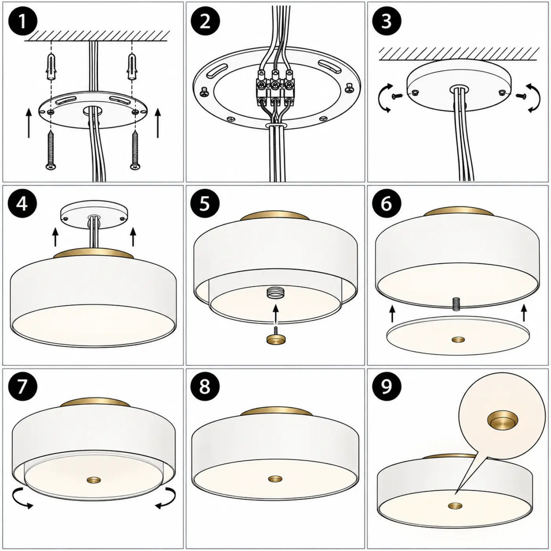 Luminaire plafonnier rond blanc avec tissu contemporain et confort visuel grâce à l abat-jour en verre dépoli
