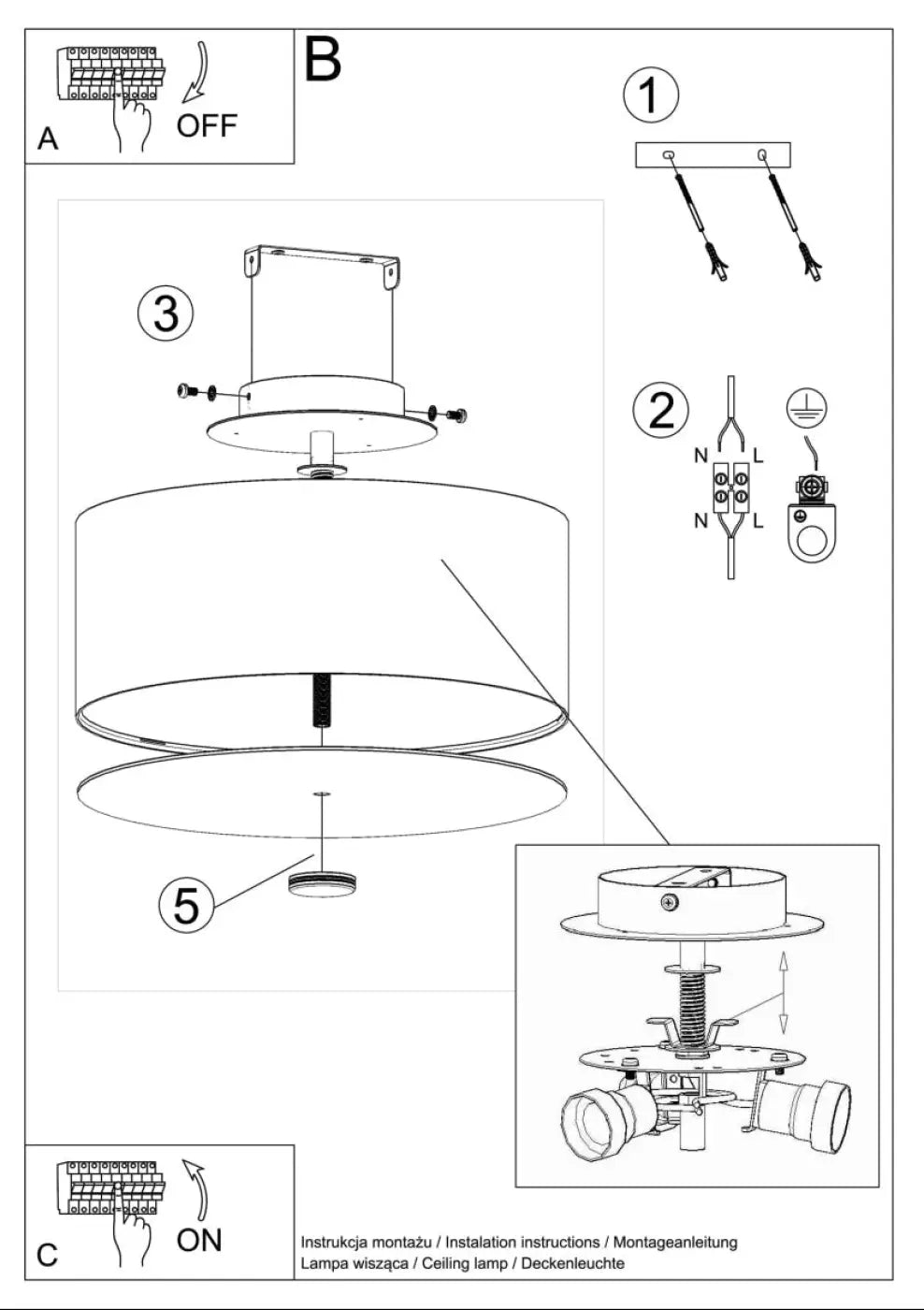 Luminaire plafonnier skala 30 noir avec étages circulaires et fixation réglable pour plafond minimaliste et décoration élégante
