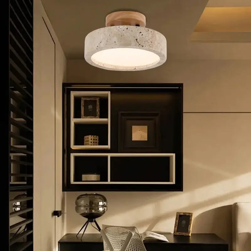 Luminaire plafonnier rond en travertin style minimaliste et moderne