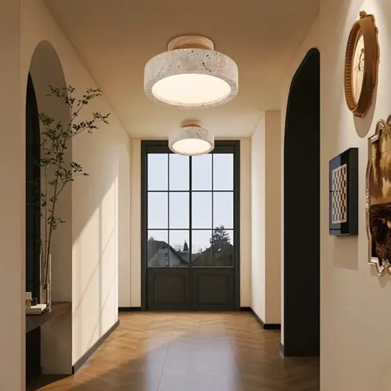 Luminaire plafonnier rond en travertin style minimaliste et moderne