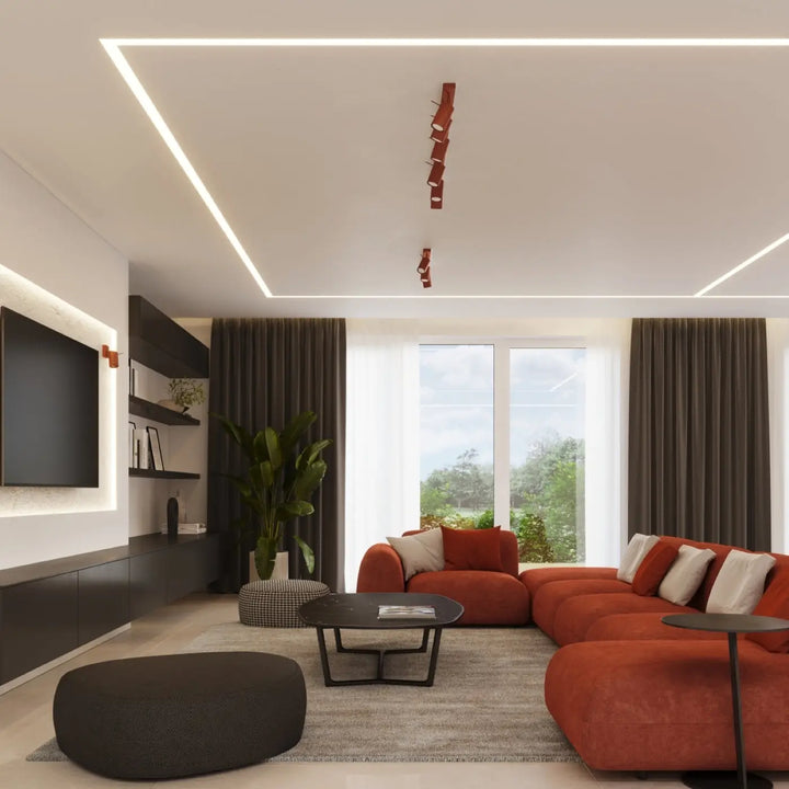 Luminaire plafonnier ring 3l rouge ochra avec lampe ring et éclairage flexible dans un style minimalisme moderne