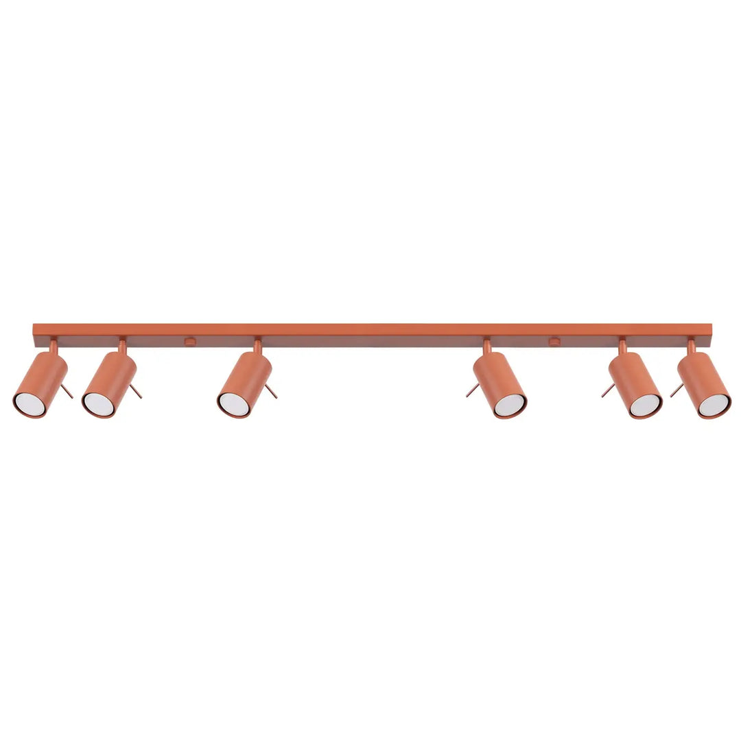 Luminaire plafonnier cuivre avec cinq spots réglables lampe ring rouge ochra éclairage flexible minimalisme moderne