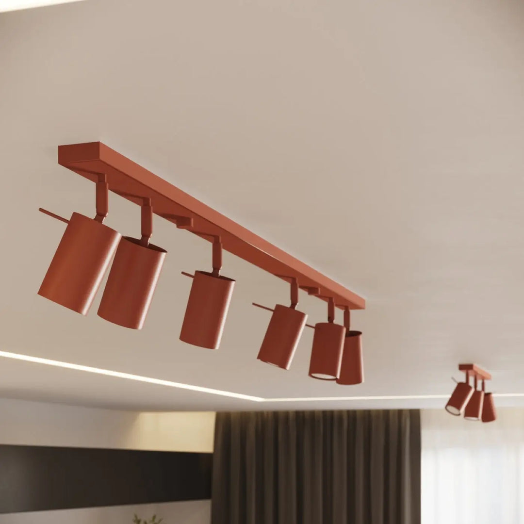 Luminaire plafonnier ring 6l rouge ochra en cuivre avec lampe ring minimalisme moderne et éclairage flexible