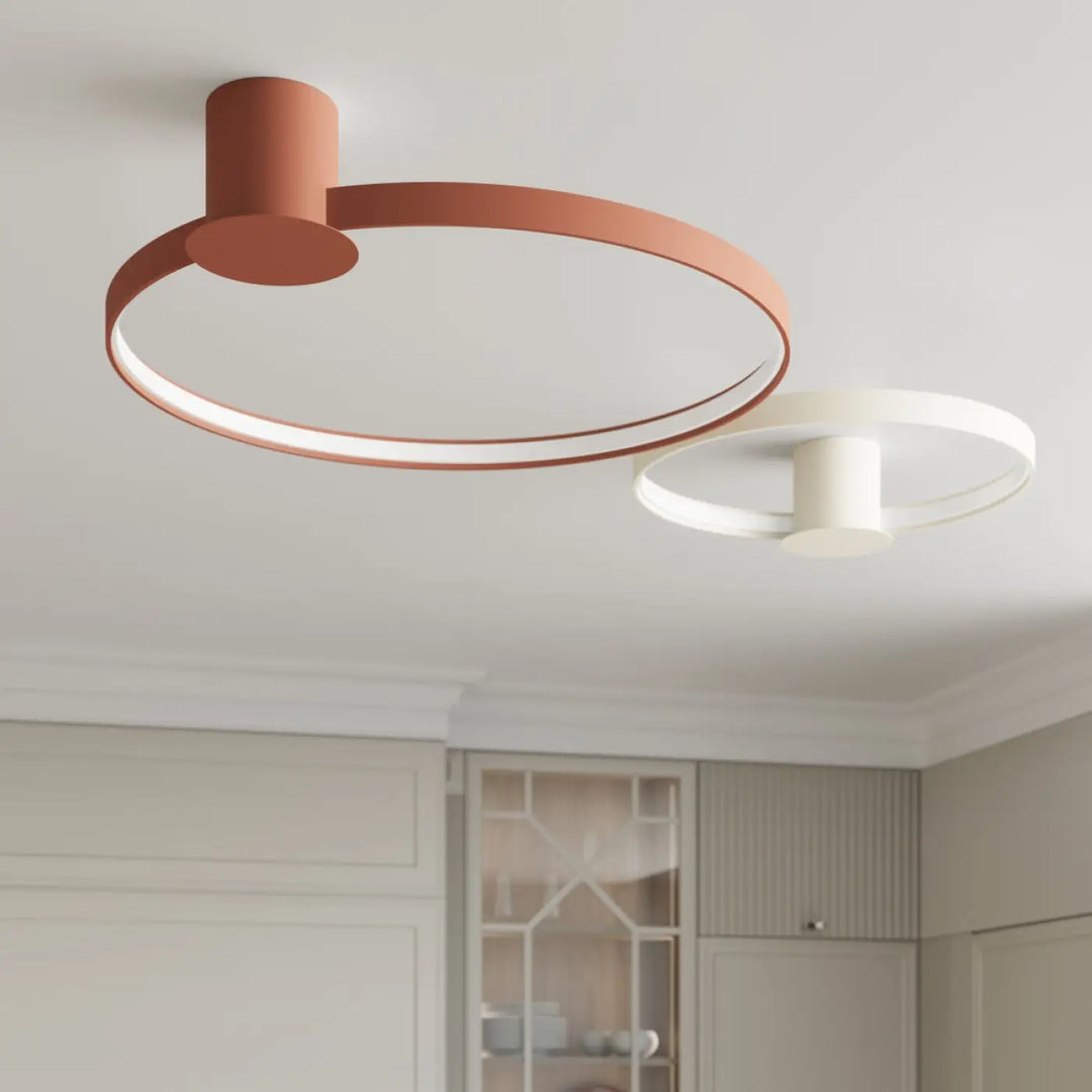 Luminaire plafonnier collection rio design moderne avec cadre circulaire terracotta mat et anneau led intégré