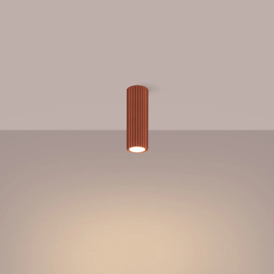 Plafonnier karbon allie design minimaliste en cuivre rouge ocre avec ampoules gu10 interchangeables et base éclairée