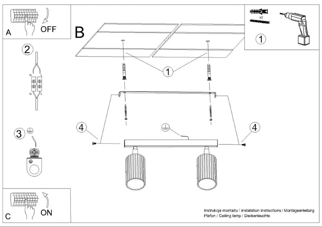 Diagramme dinstallation du plafonnier karbon allie rouge ocre avec ampoules gu10 interchangeables et design minimaliste