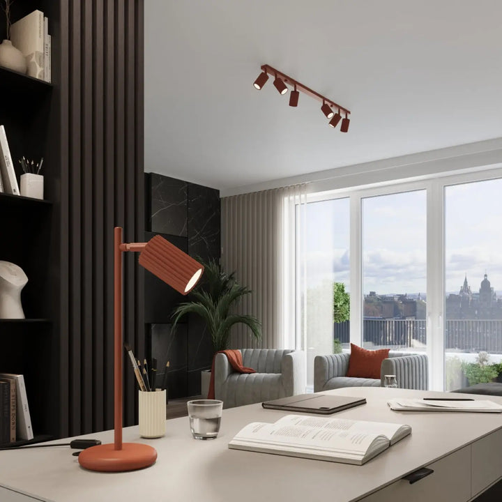 Luminaire plafonnier karbon 6l rouge ocre en céramique avec design minimaliste et ampoules gu10 interchangeables