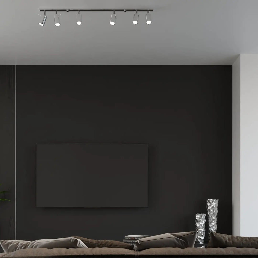 Luminaire plafonnier ring 6l chrome noir avec cinq bras réglables pour atmosphère intérieure moderne