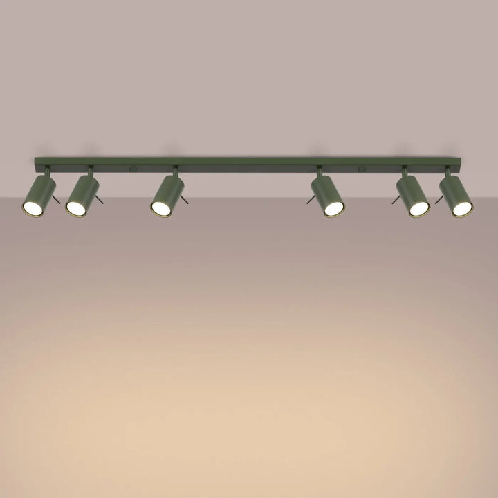Luminaire plafonnier ring 6l vert olive avec cinq spots réglables pour un éclairage flexible et un minimalisme moderne