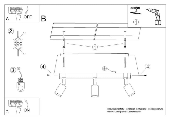 Luminaire plafonnier fager 3 noir avec abat-jours orientables et boîtier moderne pour éclairage directionnel