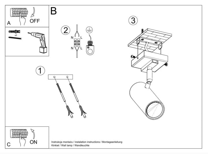 Luminaire plafonnier série direzione 1 noir avec spot cylindrique réglable en métal pour éclairage élégant plafond minimaliste