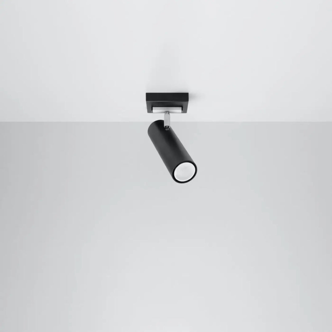 Luminaire plafonnier direzione 1 noir avec spot cylindrique mat et accent argenté pour un plafond minimaliste élégant