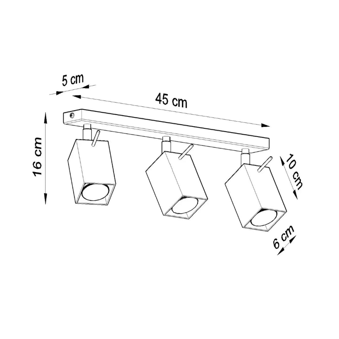 Plafonnier moderne merida 3 blanc avec trois spots cube ajustables pour diriger précisément l’éclairage sur une barre de 45 cm