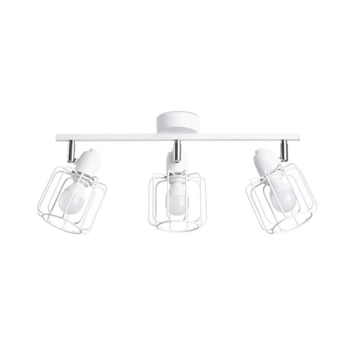Luminaire plafonnier beluci 3 blanc avec trois spots ajustables et cages métalliques style loft collection beluci