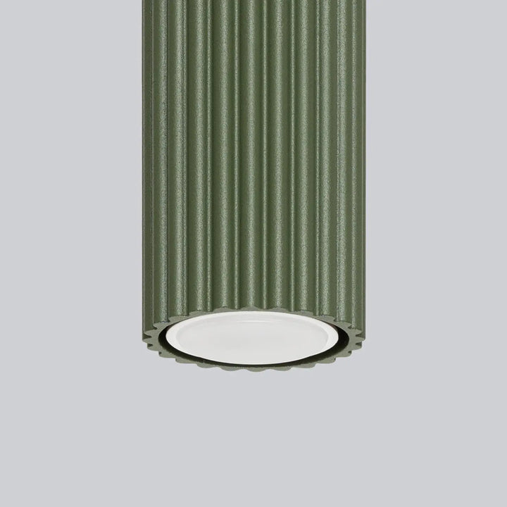 Plafonnier karbon allie design minimaliste vert olive en cylindre côtelé avec diffuseur blanc et ampoules GU10 interchangeables